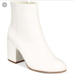 White ankle block booties